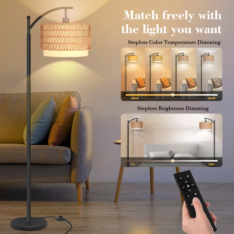 Image showcasing Wrought Studio™ Kashaan Rattan Floor Lamp & Reviews | Wayfair